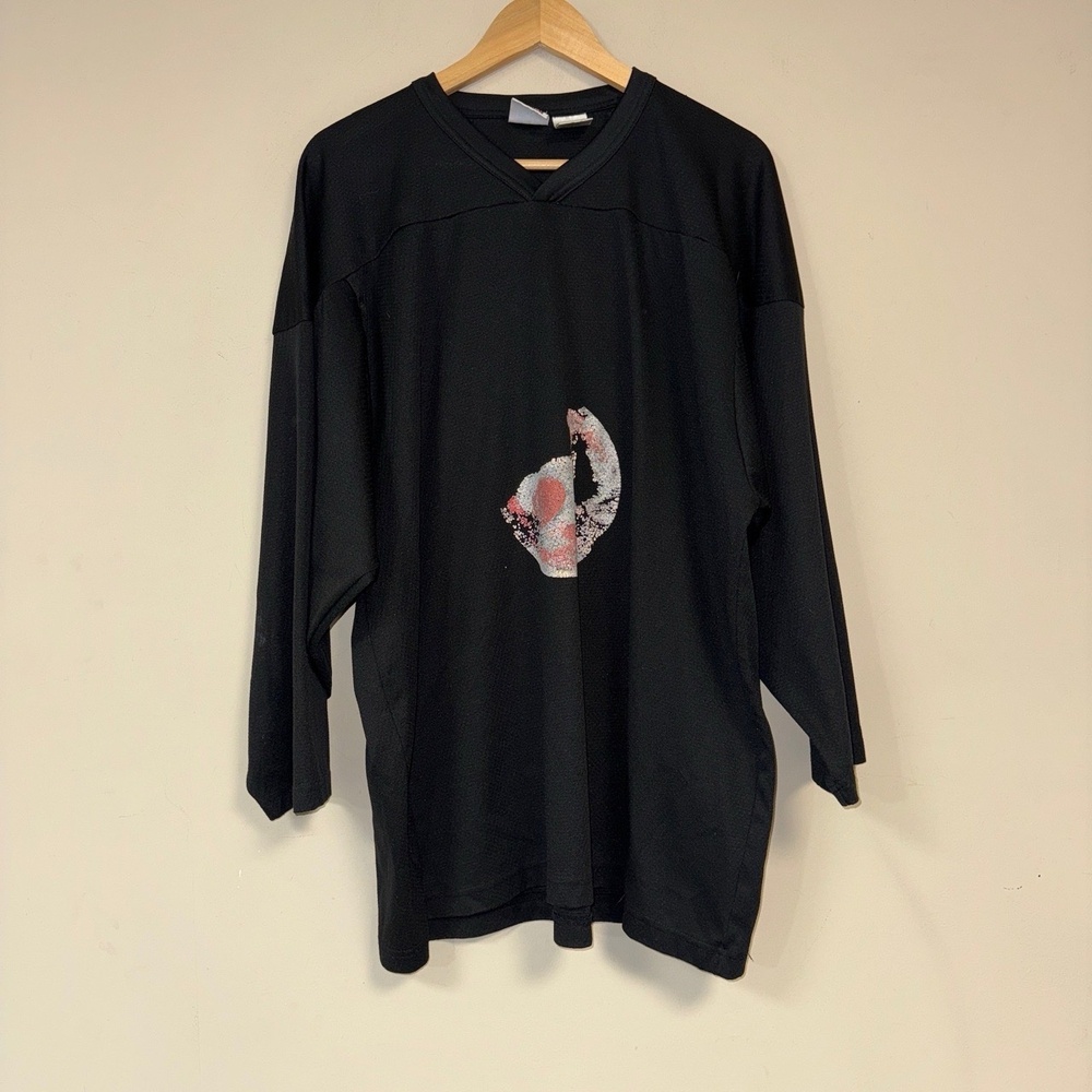 Black Hockey Jersey Mens L V-neck Athletic Sport Halloween Costume Practice
